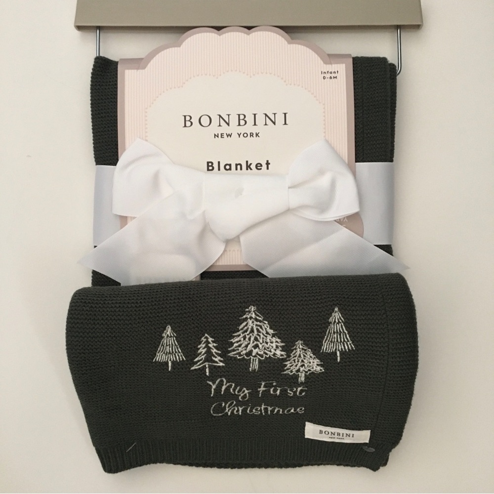NEW Green Bonbini Knit Baby Blanket “My First Christmas” | Stepping Stones